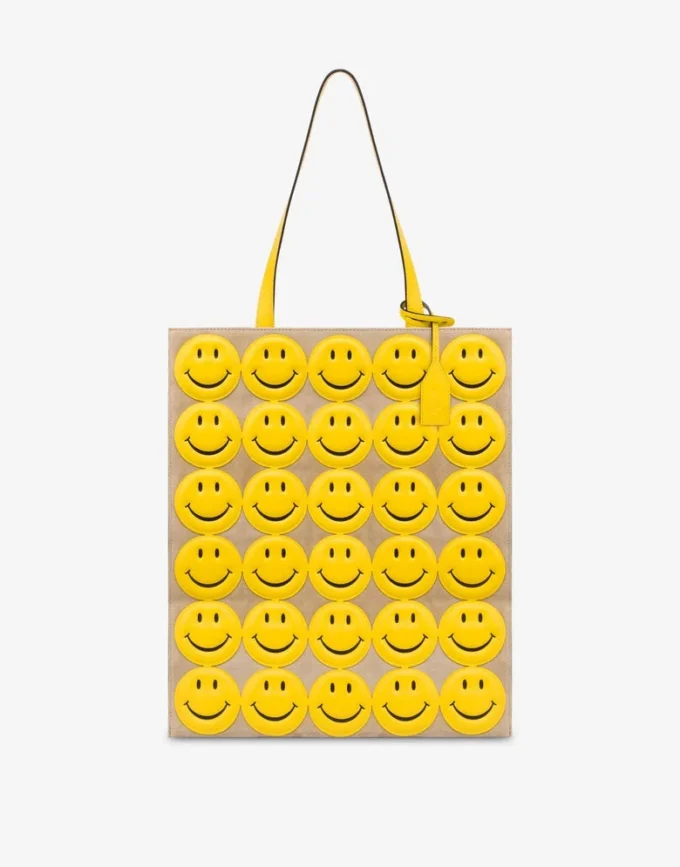 Bolso shopper en ante con Smiley® estampado por toda la superficie