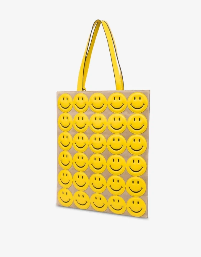 Bolso shopper en ante con Smiley® estampado por toda la superficie