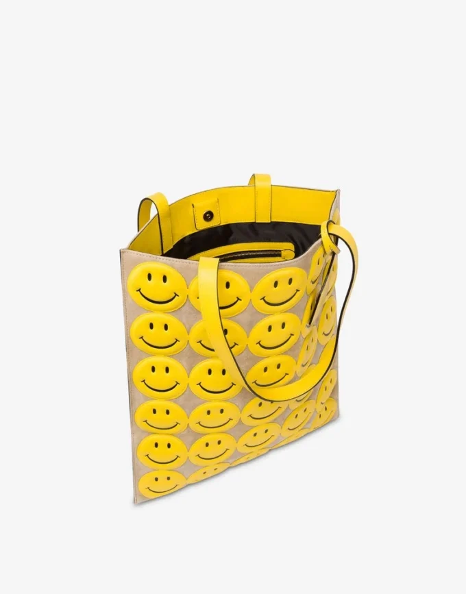 Bolso shopper en ante con Smiley® estampado por toda la superficie
