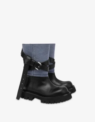 Botines de denim y piel de becerro