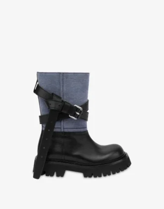 Botines de denim y piel de becerro