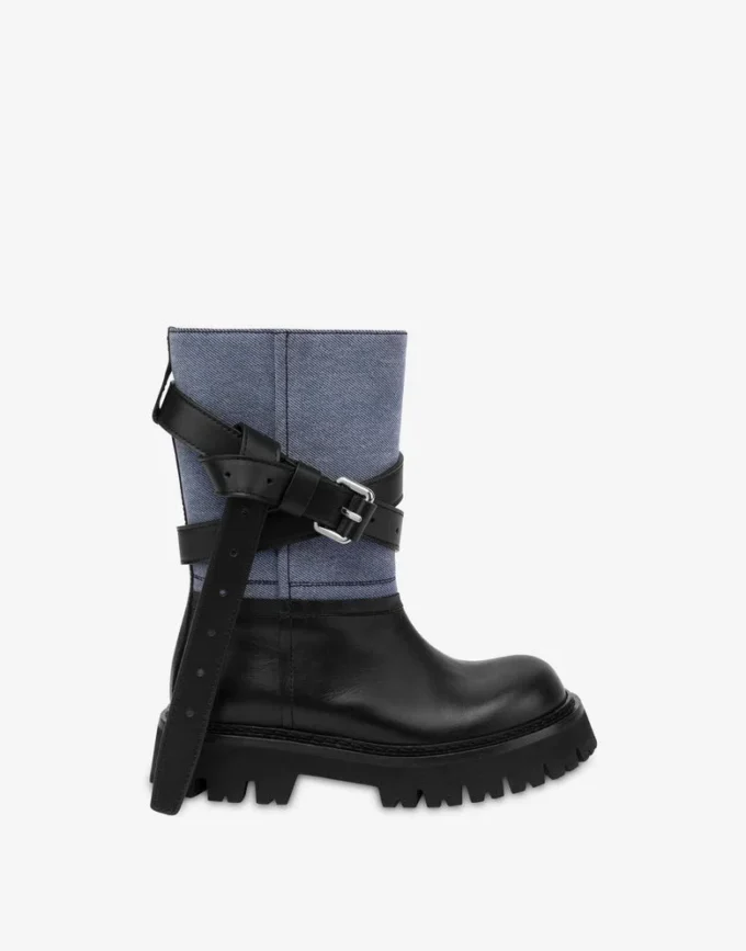 Botines de denim y piel de becerro