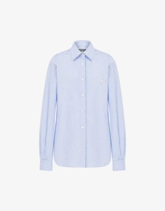 Camisa de popelín a rayas Bordado de ganso Camisa de popelín a rayas Bordado de ganso