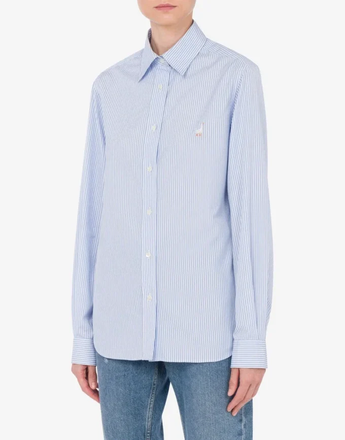 Camisa de popelín a rayas Bordado de ganso Camisa de popelín a rayas Bordado de ganso