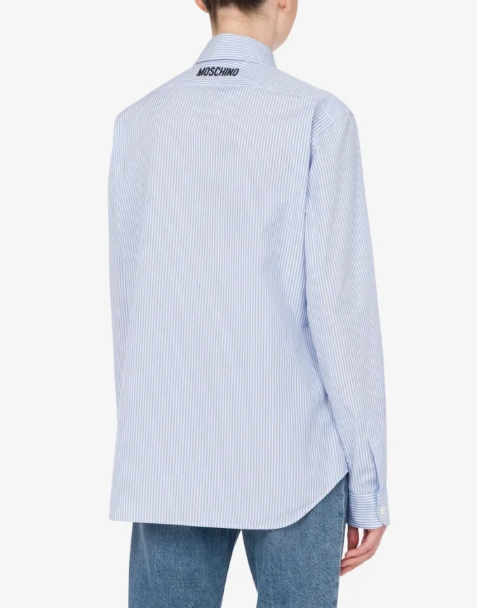 Camisa de popelín a rayas Bordado de ganso Camisa de popelín a rayas Bordado de ganso