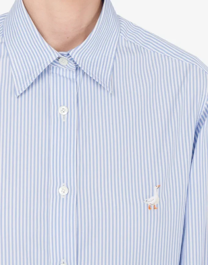 Camisa de popelín a rayas Bordado de ganso Camisa de popelín a rayas Bordado de ganso