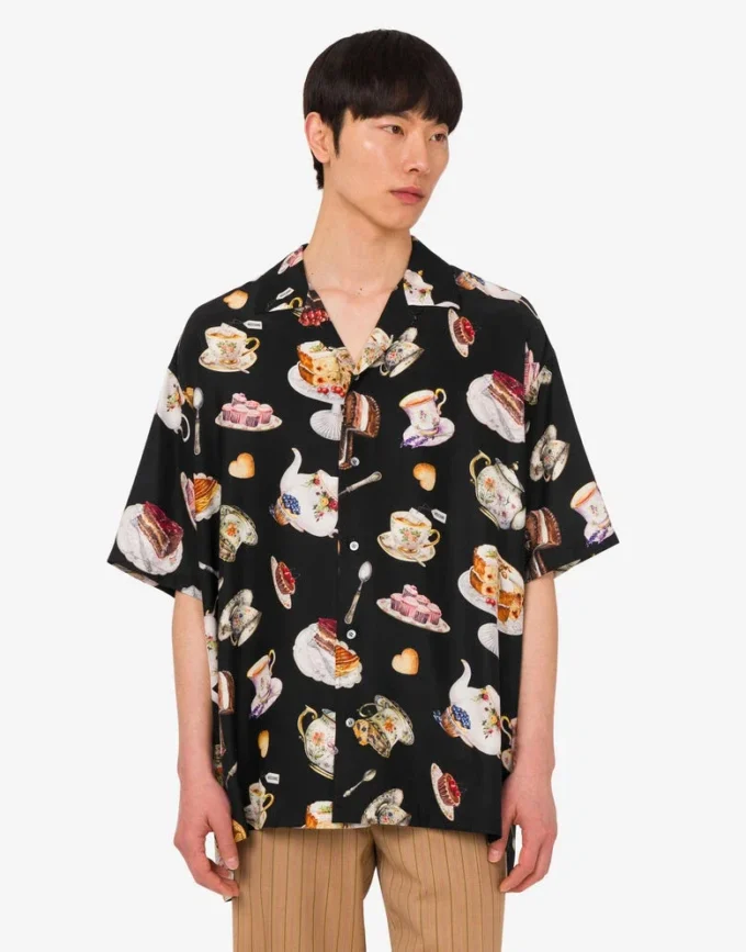 Camisa de satén de seda estampada