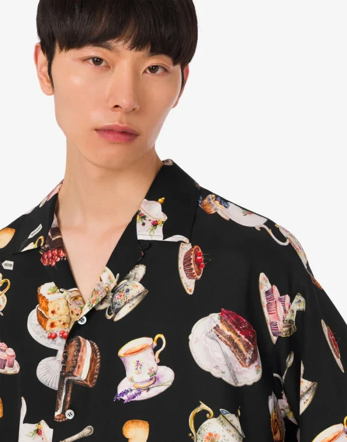 Camisa de satén de seda estampada