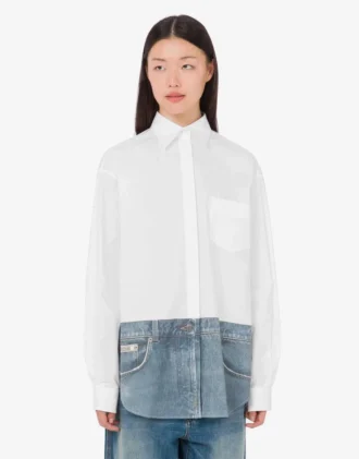Camisa estampada de popelín de algodón elástico