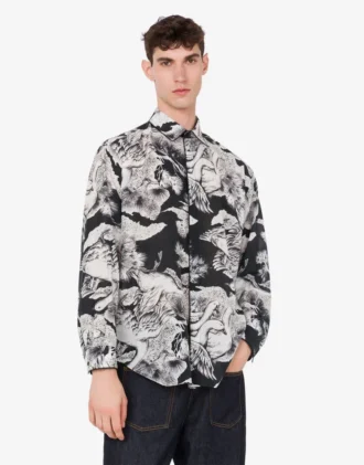 Camisa ligera de popelín de algodón con estampado de gansos