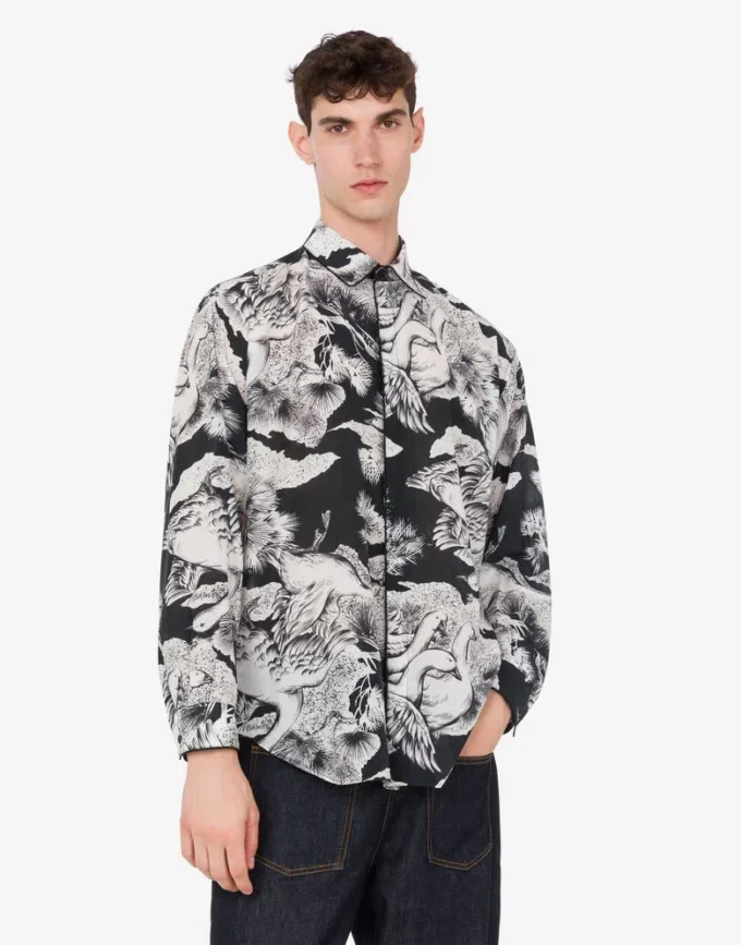 Camisa ligera de popelín de algodón con estampado de gansos