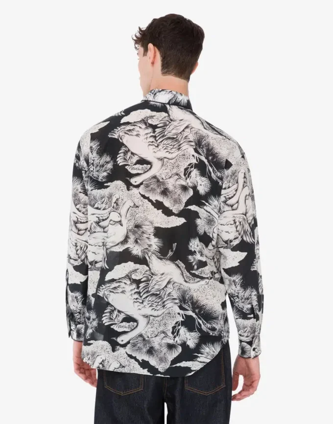 Camisa ligera de popelín de algodón con estampado de gansos