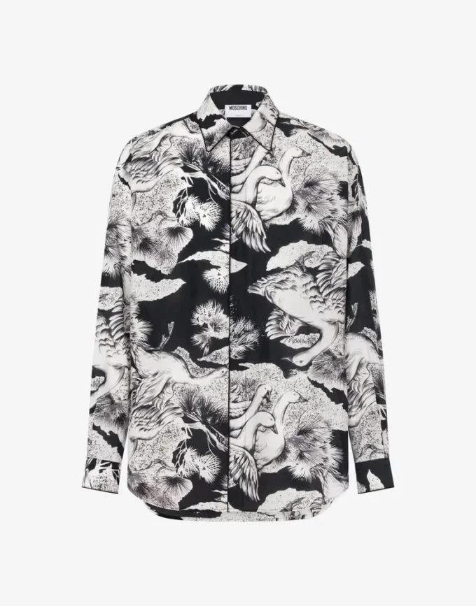 Camisa ligera de popelín de algodón con estampado de gansos
