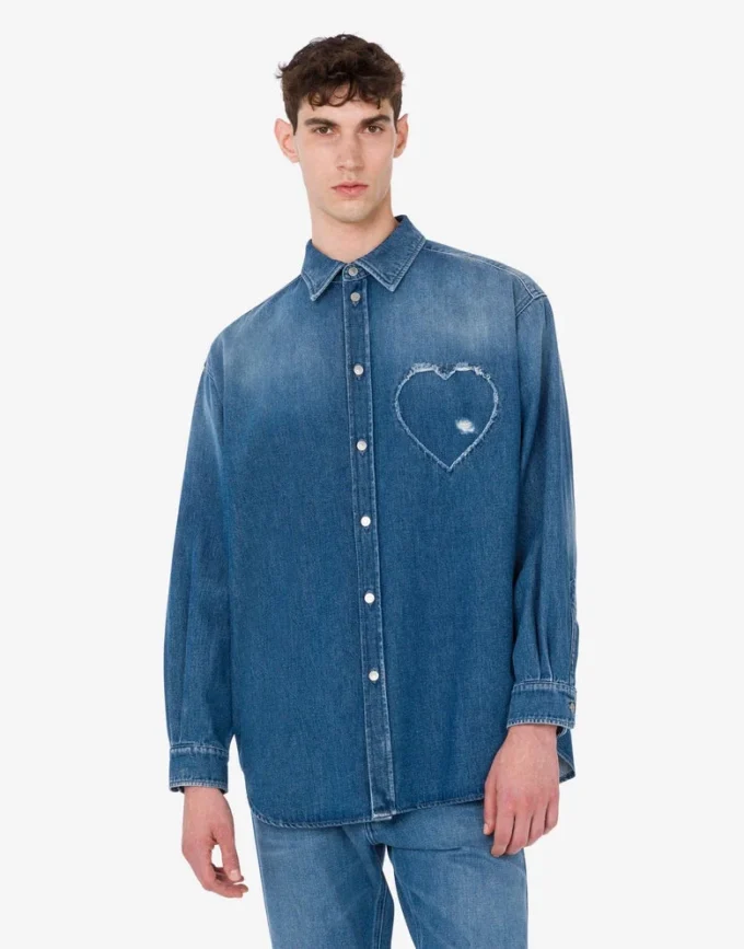 Camisa vaquera de algodón azul