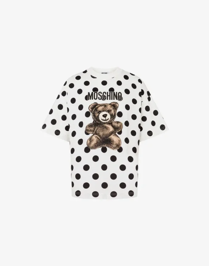 Camiseta de jersey de algodón orgánico con estampado de osito de peluche Moschino
