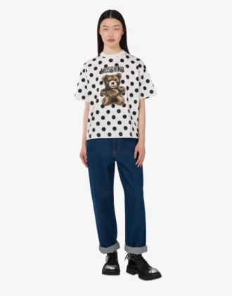 Camiseta de jersey de algodón orgánico con estampado de osito de peluche Moschino