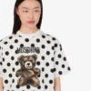 Camiseta de jersey de algodón orgánico con estampado de osito de peluche Moschino