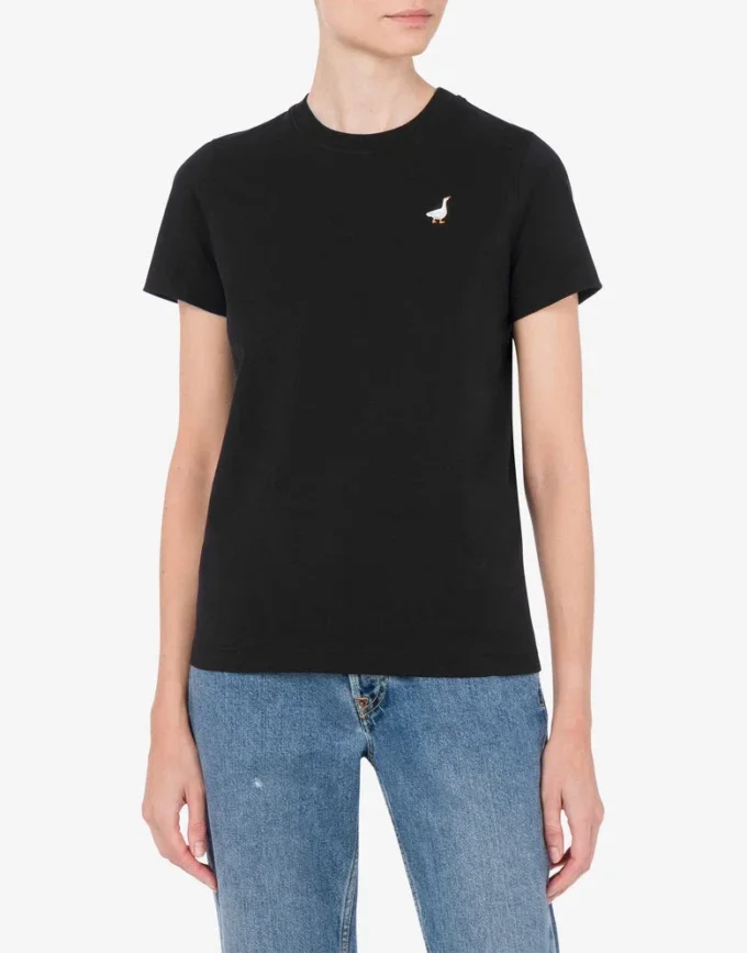 Camiseta de jersey orgánico Bordado de ganso