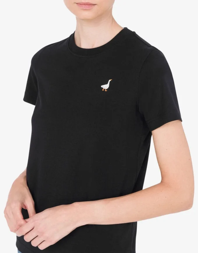 Camiseta de jersey orgánico Bordado de ganso