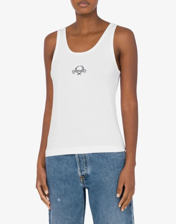 Camiseta sin mangas de algodón elástico con el logotipo de la corona de laurel