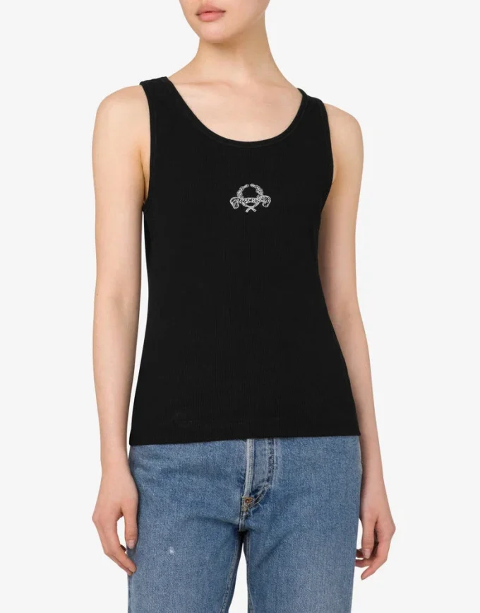 Camiseta sin mangas de algodón elástico con el logotipo de la corona de laurel