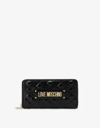 Cartera acolchada con cremallera y logotipo bordado