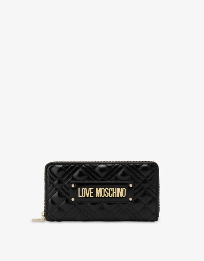 Cartera acolchada con cremallera y logotipo bordado Cartera acolchada con cremallera y logotipo bordado