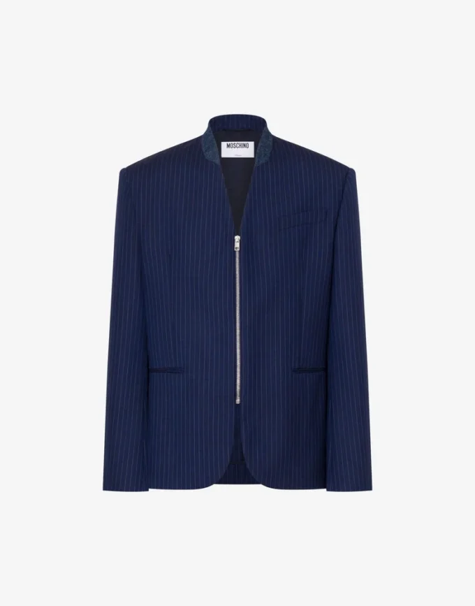 Chaqueta de lana a rayas finas teñida en hilo Chaqueta de lana a rayas finas teñida en hilo