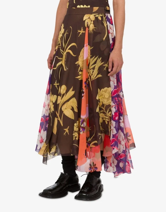 Falda de georgette de seda estampada