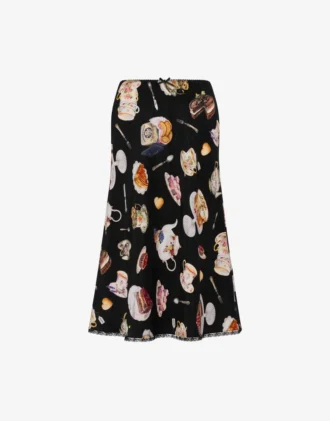 Falda de satén de seda estampada