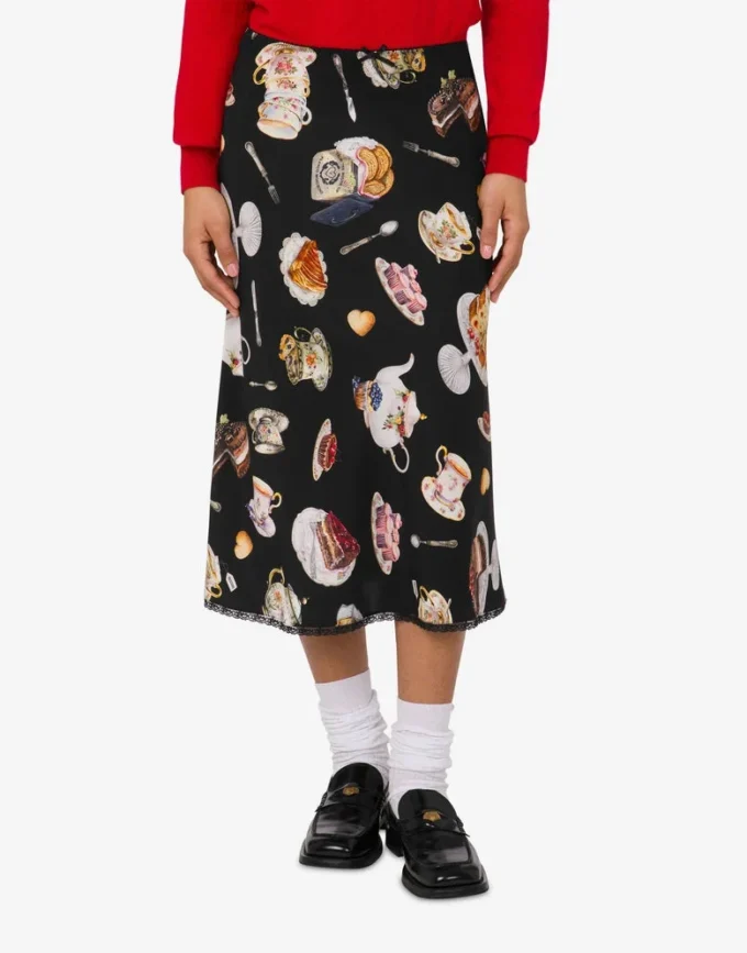 Falda de satén de seda estampada Falda de satén de seda estampada
