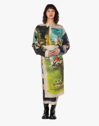 Falda estampada de sarga de seda