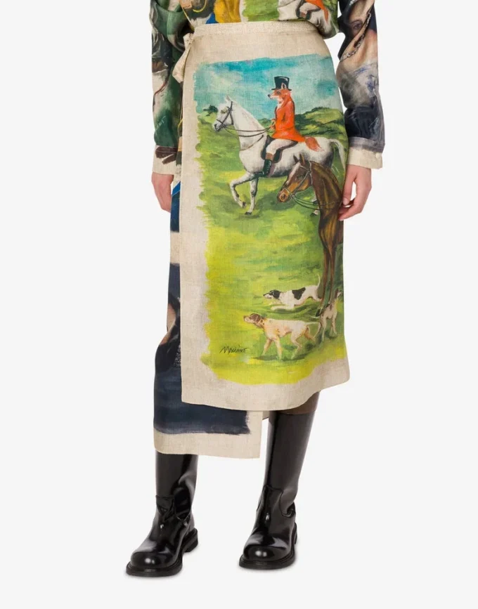 Falda estampada de sarga de seda