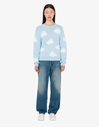 Jersey de mezcla de algodón orgánico con estampado de nubes de archivo