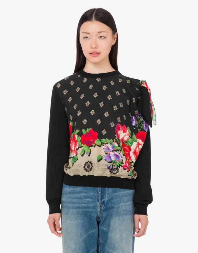Jersey estampado de mezcla de algodón puro y seda