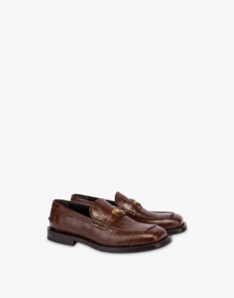 Mocasines de piel de becerro con estampado de cocodrilo