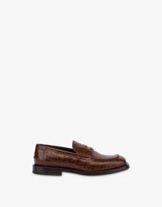 Mocasines de piel de becerro con estampado de cocodrilo