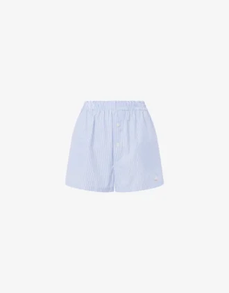 Pantalones cortos de popelín a rayas con bordado de ganso