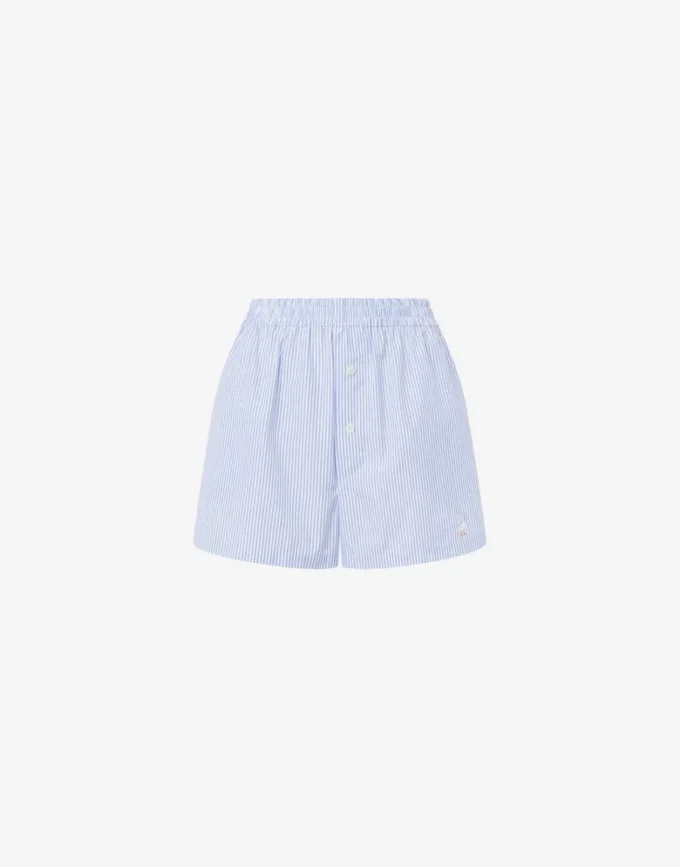 Pantalones cortos de popelín a rayas con bordado de ganso