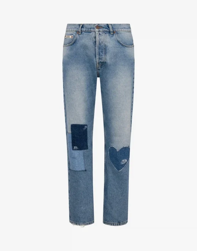 Pantalones de denim de algodón con parches Pantalones de denim de algodón con parches