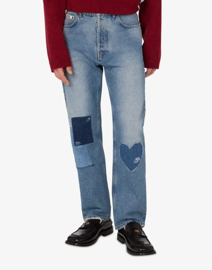Pantalones de denim de algodón con parches Pantalones de denim de algodón con parches