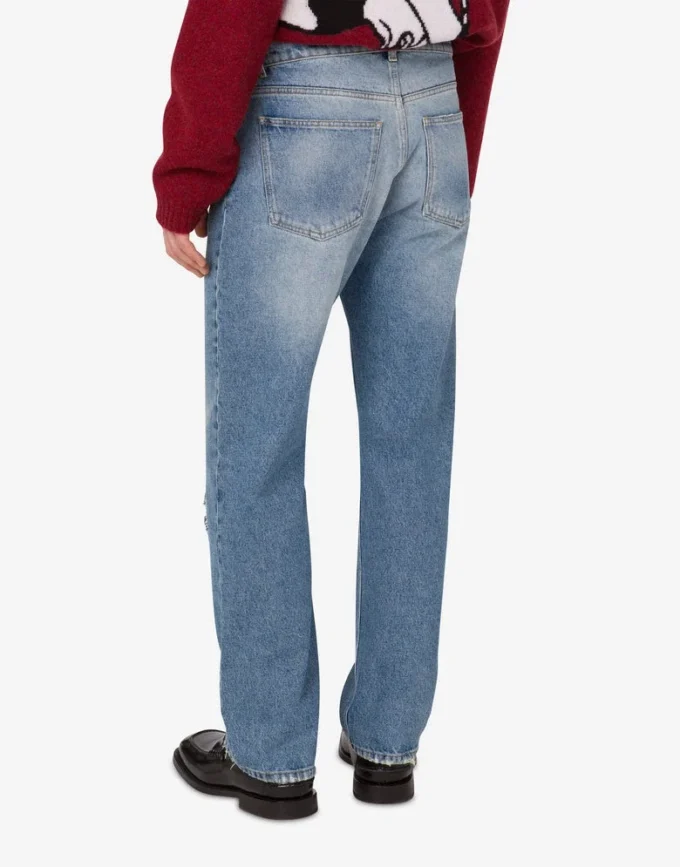 Pantalones de denim de algodón con parches Pantalones de denim de algodón con parches