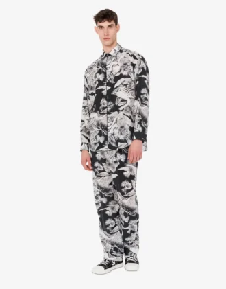 Pantalones ligeros de popelín de algodón con estampado de ganso Pantalones ligeros de popelín de algodón con estampado de ganso