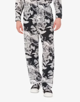 Pantalones ligeros de popelín de algodón con estampado de ganso Pantalones ligeros de popelín de algodón con estampado de ganso