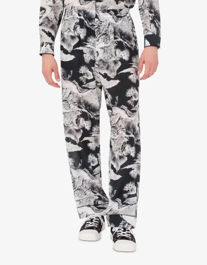Pantalones ligeros de popelín de algodón con estampado de ganso
