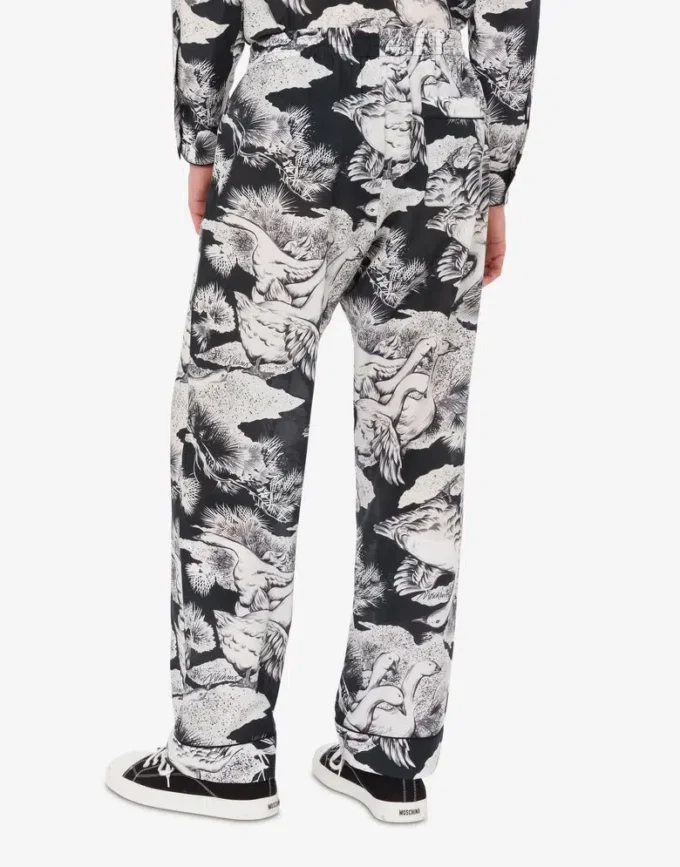 Pantalones ligeros de popelín de algodón con estampado de ganso
