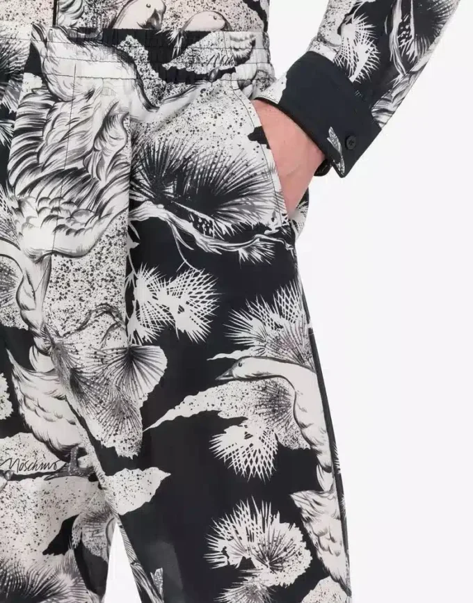 Pantalones ligeros de popelín de algodón con estampado de ganso