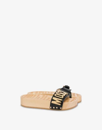 Sandalias de piel de becerro y madera