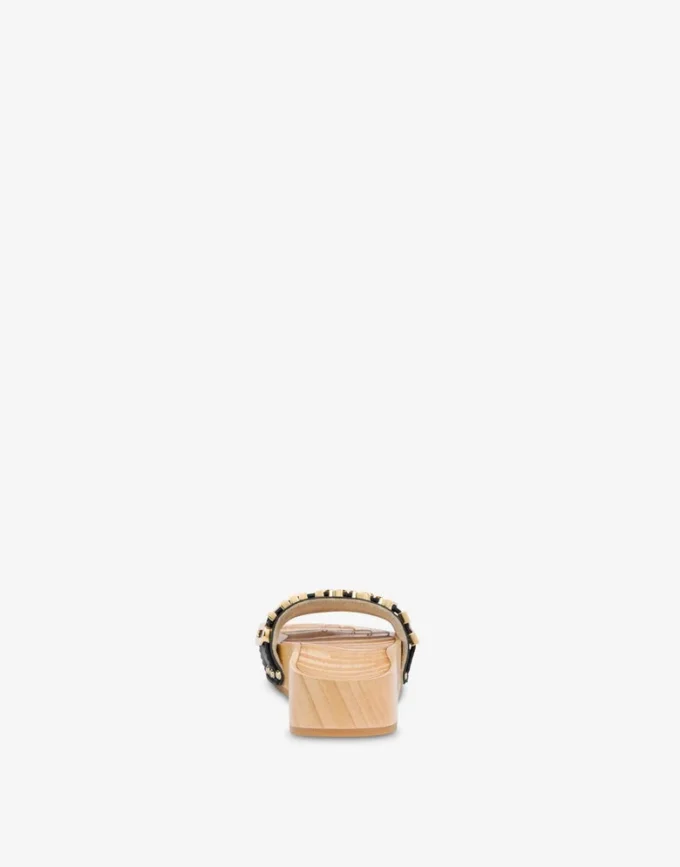 Sandalias de piel de becerro y madera