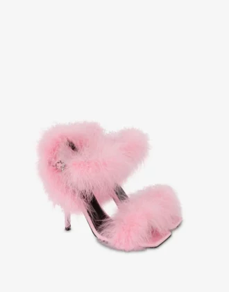 Sandalias de satén con plumas